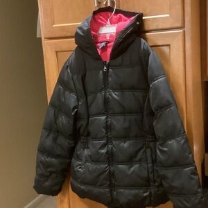 Faded Glory Black Puffer Jacket with Pink Hood and lining. Girl 10/12